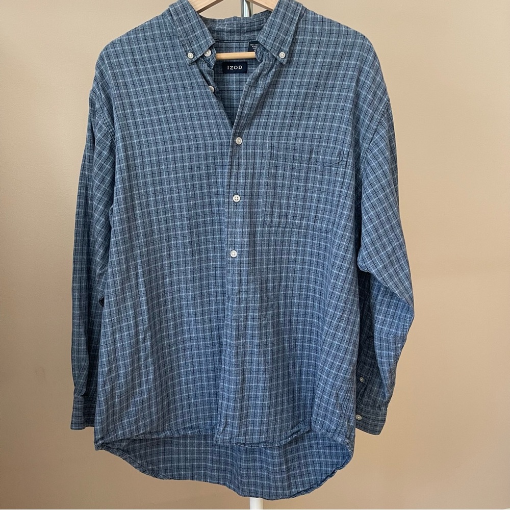 Izod dress shirt men’s large button down blue plaid